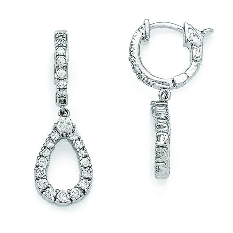 Sterling Silver Rhodium Plated CZ Hinged Hoop Dangle Teardrop Earrings QE11276 - shirin-diamonds