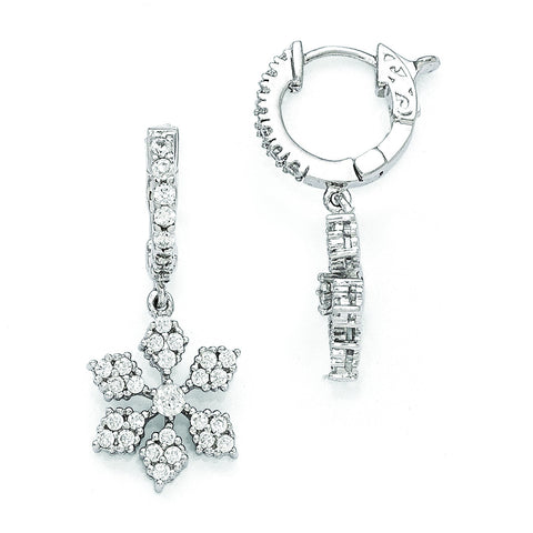 Sterling Silver Rhodium Plated CZ Hinged Hoop Dangle Snowflake Earrings QE11281 - shirin-diamonds