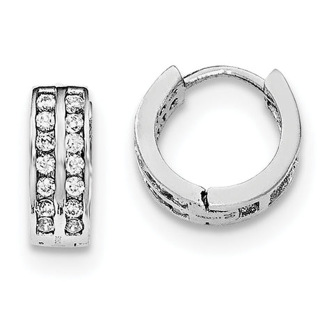 Sterling Silver Polished Rhodium-plated Hinged Hoop Earrings QE12257 - shirin-diamonds