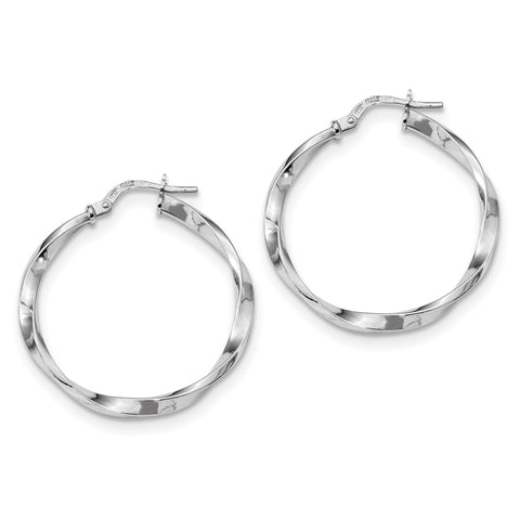 Sterling Silver Rhodium-plated Polished Twisted Hoops QE13269 - shirin-diamonds