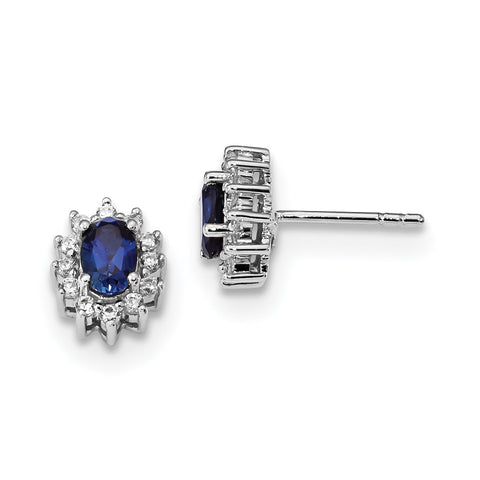 Sterling Silver Rhodium-plated CZ & Synthetic Blue Sapphire Earrings QE13978 - shirin-diamonds
