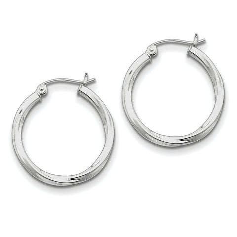 Sterling Silver Rhodium-plated Twisted Hoop Earrings QE4571 - shirin-diamonds