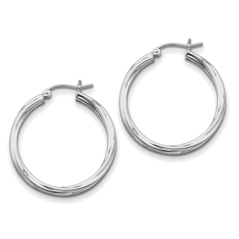 Sterling Silver Rhodium-plated Twisted Hoop Earrings QE4572 - shirin-diamonds