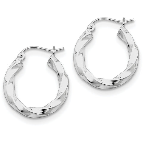 Sterling Silver Rhodium-plated Twisted Hoop Earrings QE4583 - shirin-diamonds