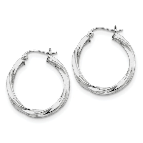 Sterling Silver Rhodium-plated 3.00mm Twisted Hoop Earrings QE4584 - shirin-diamonds