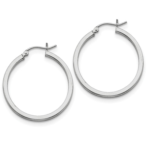 Sterling Silver Rhodium-plated 2mm Square Tube Hoop Earrings QE4648 - shirin-diamonds