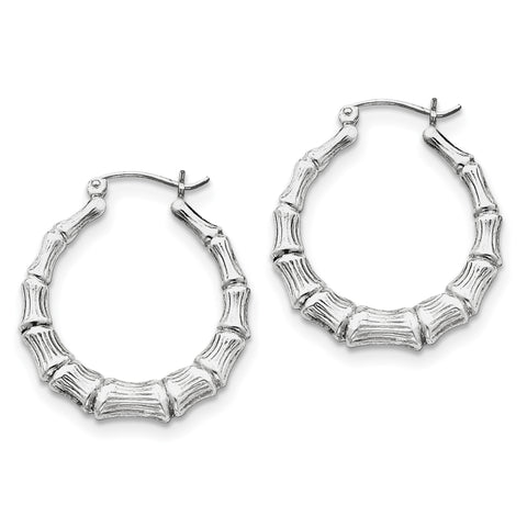 Sterling Silver Rhodium-plated Bamboo Hoop Earrings QE4711 - shirin-diamonds