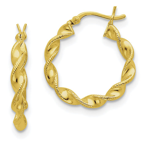 Sterling Silver Gold-flashed Patterned Twist 25mm Hoop Earrings QE6664 - shirin-diamonds