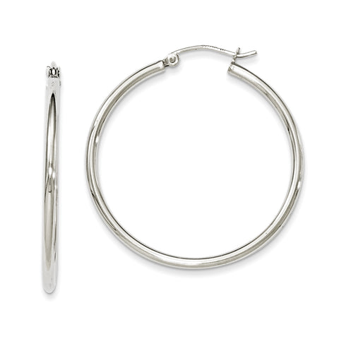 Sterling Silver Rhodium-plated 2mm Round Hoop Earrings QE806 - shirin-diamonds