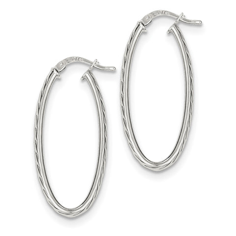 Sterling Silver Textured Hollow Oval Hoop Earrings QE8259 - shirin-diamonds