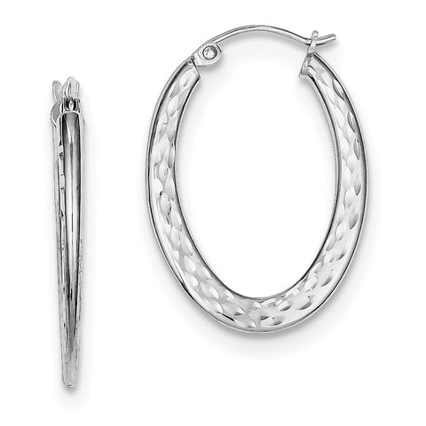 Sterling Silver Rhodium Plated Textured Oval Hoop Earrings QE8265 - shirin-diamonds