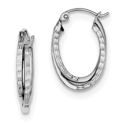 Sterling Silver Rhodium Plated Textured Double Oval Hoop Earrings QE8370 - shirin-diamonds