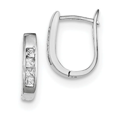 Sterling Silver Rhodium-plated CZ Hinged Hoop Earrings QE9203 - shirin-diamonds