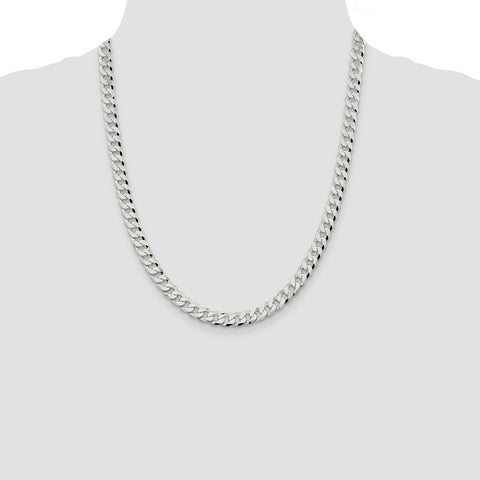 Sterling Silver 7.00mm Beveled Curb Chain (Weight: 38.31 Grams, Length: 22 Inches)