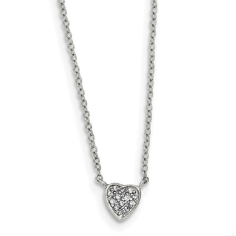 Sterling Silver Polished Heart with CZ Necklace QG3908 - shirin-diamonds