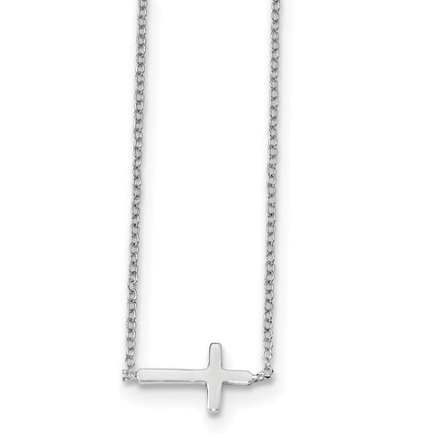 Sterling Silver Rhodium-plated w/ 2in ext. Cross Necklace QG4410 - shirin-diamonds
