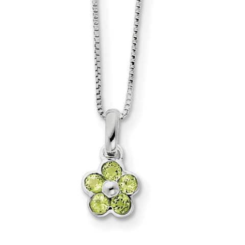 Sterling Silver Peridot Flower Pendant w/ 16 Chain QH808 - shirin-diamonds