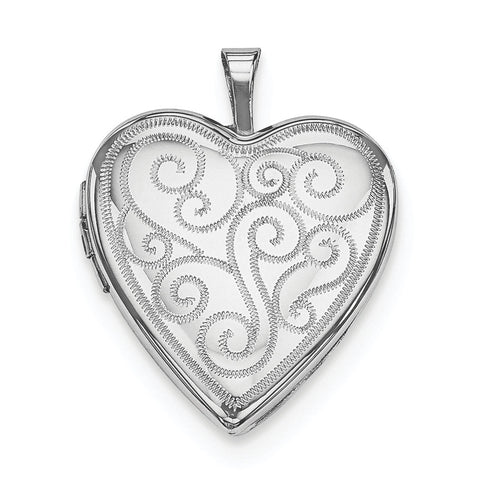 Sterling Silver Rhodium-plated 20mm Swirl Design Heart Locket QLS316 - shirin-diamonds