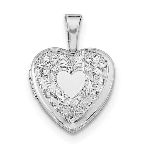 Sterling Silver Rhodium-plated Heart Wings 12mm Heart Locket QLS488 - shirin-diamonds