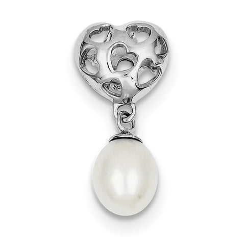Sterling Silver Rhod Plated Heart & White FW Cultured Pearl Slide QP2725 - shirin-diamonds