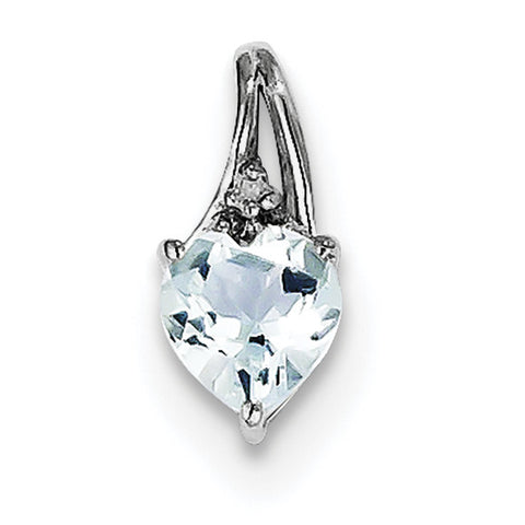 Sterling Silver Rhodium Plated Dia. & Aquamarine Heart Pendant QP2987AQ - shirin-diamonds