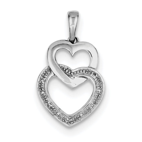 Sterling Silver Rhodium Plated Diamond Double Heart Pendant QP3279 - shirin-diamonds