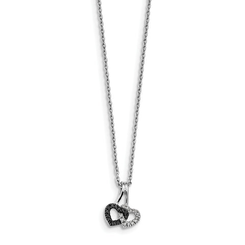 Sterling Silver Black & White Diamond Double Heart Pendant QP3757 - shirin-diamonds