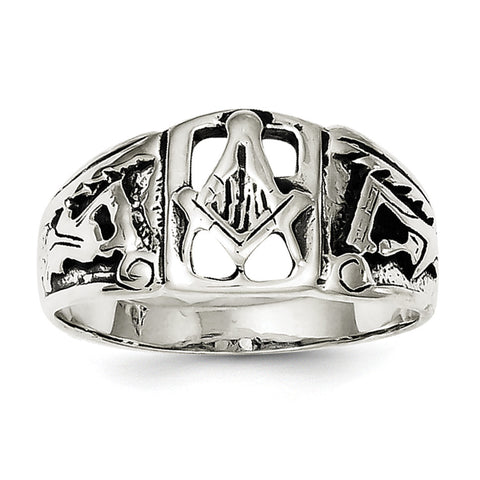 Sterling Silver Antiqued Masonic Ring QR1239 - shirin-diamonds