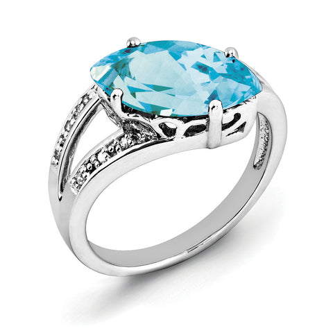 Sterling Silver Rhodium Light Swiss Blue Topaz & Diam. Ring QR2935LSBT - shirin-diamonds