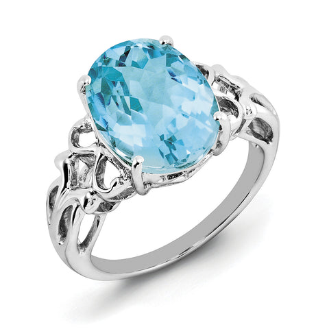 Sterling Silver Rhodium Checker-Cut Light Swiss Blue Topaz Ring QR2959LSBT - shirin-diamonds
