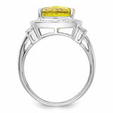 Sterling Silver Rhodium Diam. & Checker-Cut Lemon Quartz Ring QR3030LQ