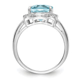 Sterling Silver Rhodium Diam. & Checker-Cut Light Swiss Blue Topaz Ring QR3038LSBT