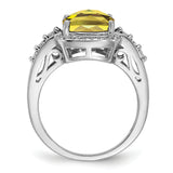 Sterling Silver Rhodium Diam. & Checker-Cut Lemon Quartz Ring QR3040LQ