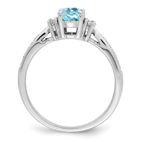 925 Sterling Silver Rhodium Diamond and Light Blue Topaz Ring