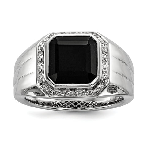 Sterling Silver Diamond & Black Onyx Square Men's Ring - shirin-diamonds
