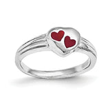 Sterling Silver RH Plated Child's Red Enameled Heart Ring - shirin-diamonds