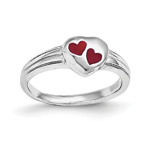 Sterling Silver RH Plated Child's Red Enameled Heart Ring - shirin-diamonds