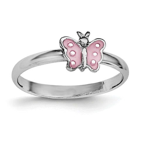 Sterling Silver RH Plated Child's Enameled Butterfly Ring - shirin-diamonds