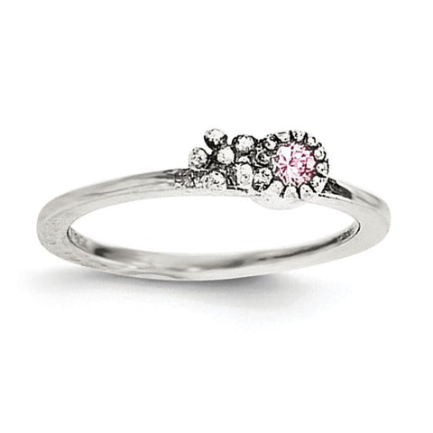 Sterling Silver Pink CZ Flower Kid's Ring - shirin-diamonds