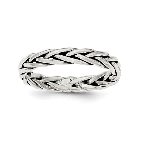 Sterling Silver Polished Antiqued Weaved 3.25mm Women's Ring - shirin-diamonds