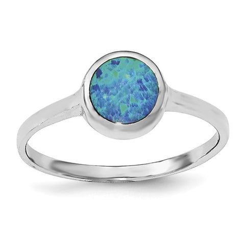 Sterling Silver Rhodium-plated Polished Round Synthetic Opal Ring - shirin-diamonds