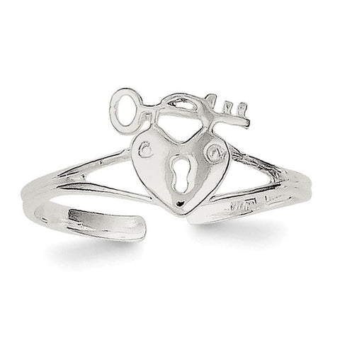 Sterling Silver Heart Lock & Key Toe Ring - shirin-diamonds