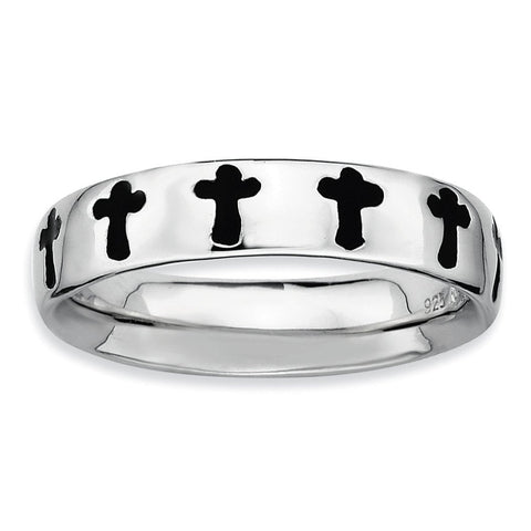 Sterling Silver Stackable Expressions Polished Enameled Cross Ring - shirin-diamonds
