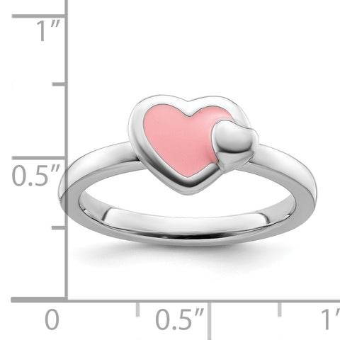 Sterling Silver Stackable Expressions Polished Pink Enameled Heart Ring