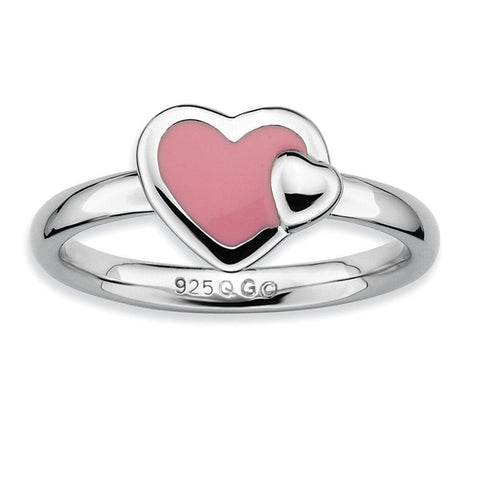 Sterling Silver Stackable Expressions Polished Pink Enameled Heart Ring - shirin-diamonds
