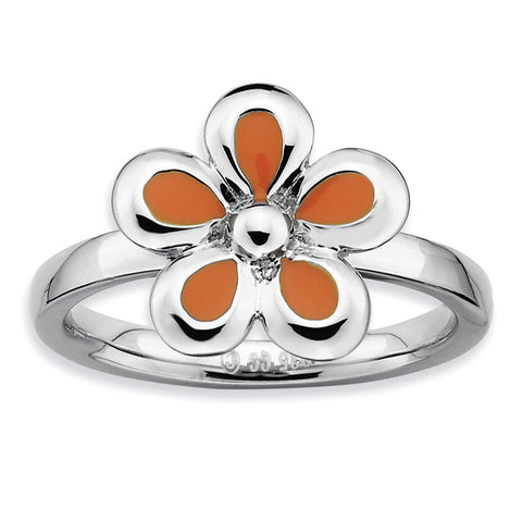 Sterling Silver Stackable Expressions Polished Orange Enameled Flower Ring - shirin-diamonds