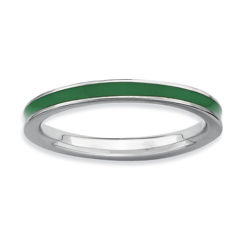 Sterling Silver Stackable Expressions Green Enameled 2.25mm Ring - shirin-diamonds