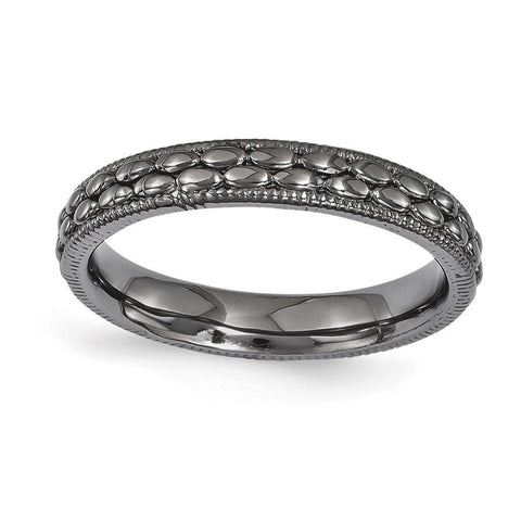 Sterling Silver Stackable Expressions Ruthenium-plated Patterned Ring - shirin-diamonds