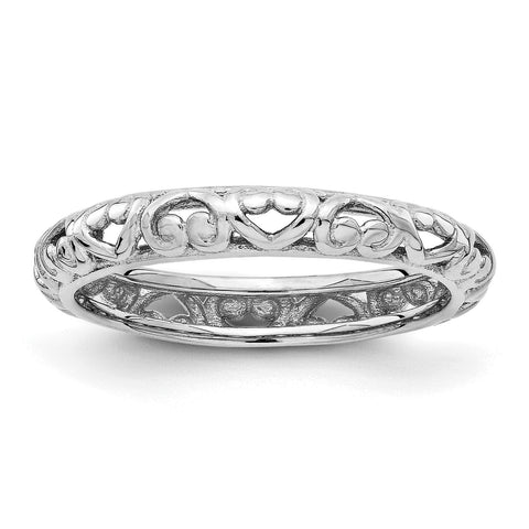 Sterling Silver Stackable Expressions Rhodium Carved Ring - shirin-diamonds