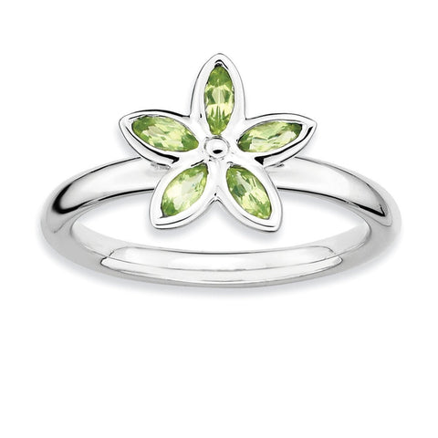 Sterling Silver Stackable Expressions Peridot Flower Ring - shirin-diamonds